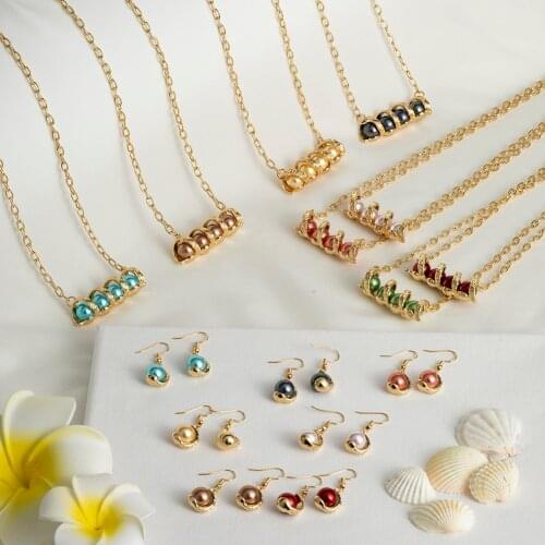Hawaiian Jewelry Set New Design Polynesian Multicolor Gold Pink Pearl Chian Necklace Earrings Sets Wholesale for Women Girl Gift