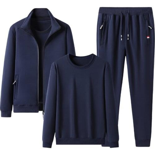 Three-piece Mens Casual Sports Suit Cardigan Jackets Hoodies Pants Fashion Autumn Casual Plus size 8XL Tracksuit Sets Male