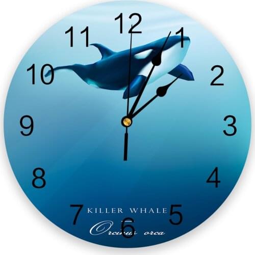 Creative Wall Clock Orca Whale Ocean Blue Modern Design Living Room Bedroom Office Cafe Home Decoration Fashion Wall Clock