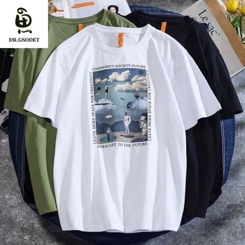 GSODET Summer T-Shirt Couple Cotton Harajuku Trend Cartoons Print O-Neck Loose Mens and Womens Half-Sleeved Tops Oversize