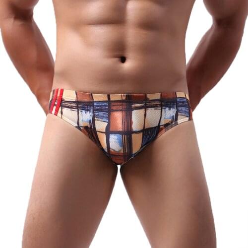Mens Underwear Mesh Breathable Printed Briefs Seamless Bugle Pouch Panties Calzoncillo Hombre Slip Underpants Quick Dry Bikini