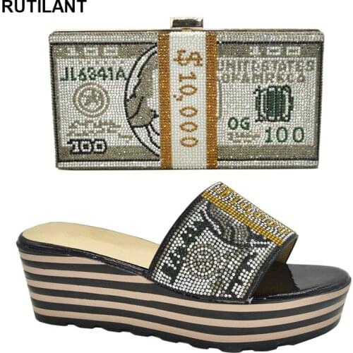 Latest Design Matching Shoes and Bag Set Decorated with Rhinestone 2021 Fashion Women Shoes and Bag for Party Wedding Open Toe