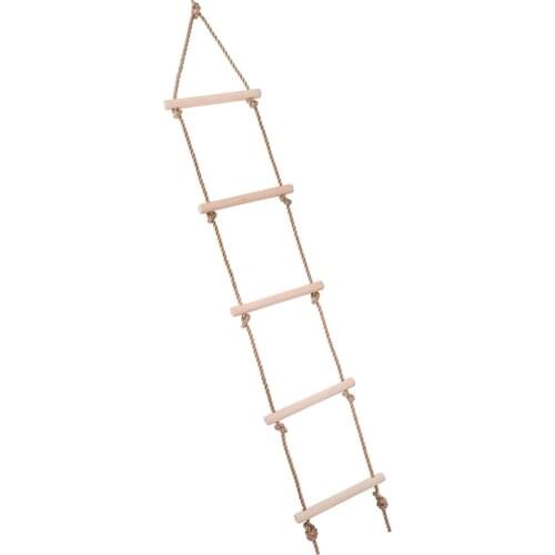 New Children Outdoor Playhouse Wooden 5 Rungs Rope Climbing Ladder Backyard Toy Tree House Accessories
