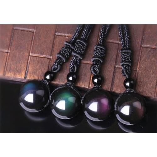 Rainbow Color Natural Obsidian Eye Transfer Good Lucky Bead Pendant Necklace Polyester Rope Chain Necklace Jewelry For Woman