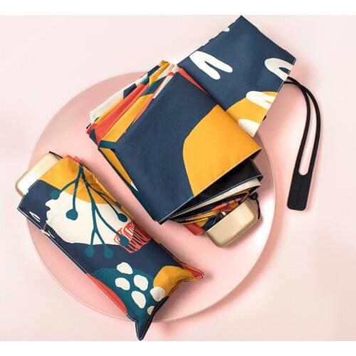 Portable Mini Flat Clear Umbrella Rain Women Plant Patterns Girls Small Umbrellas Kids UV Protection Sun Umbrella Parasol