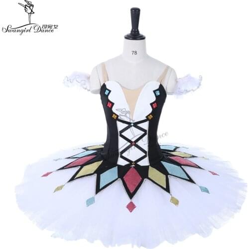 Adult black white Harlequin professional classical ballet pancake tutu Girls Performance Stage Costume Tutu DressBT9050