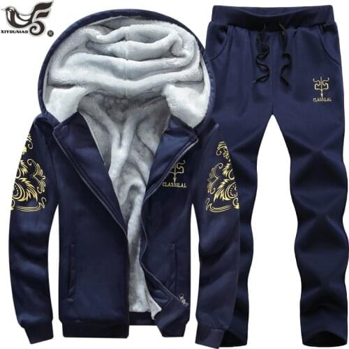 Plus size M~8XL 9XL Casual Tracksuit Men Winter Brand 2pcs Sets Fleece Thick Hooded Jacket+Pants Sporting Suit Male clothing