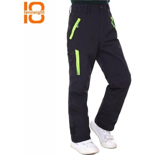 TENNEIGHT Boys girls plus velvet windproof fleece Winter Outdoor ski Pants two-piece waterproof Kids' Camping hiking pants Snow