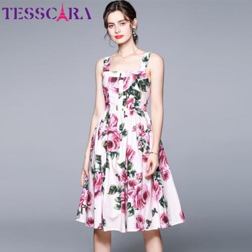 TESSCARA Women Summer Elegant Floral Dress Festa High Quality Pink Wedding Party Robe Femme Vintage Designer A-Line Vestidos