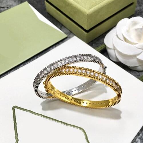 Top Quality Luxury Shine Single Row Cubic Zircon Clover Style Copper Bangle For Women Fashion Jewelry
