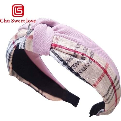 Vintage Headband Women Twist Hairband Girls Plaid Printing Bow Knot Headband Hairband Headwear Hair Band Chic Hoop Accessories