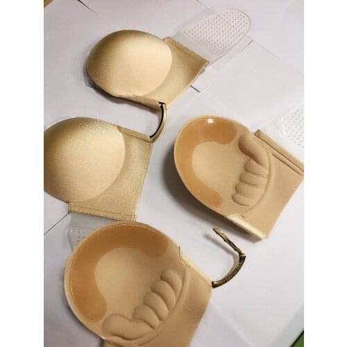 New Satin invisible plunge Bra Women Deep U backless bras u shape Low cut Push Up Seamless brassiere