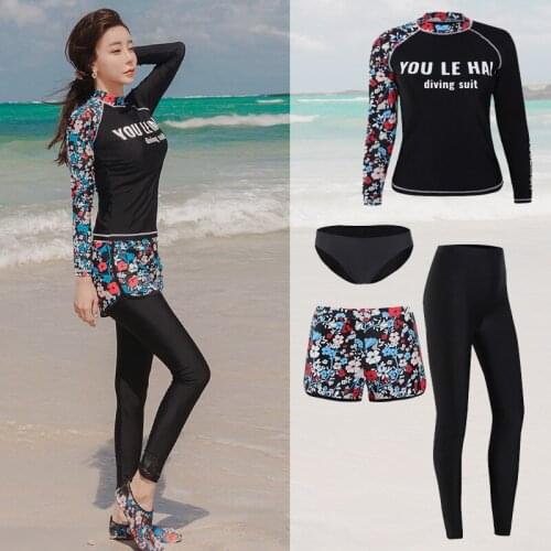 4pcs Long Sleeve Women Swimsuit Tops Bottoms Athletic Suit Dive Skin Surf Suit Rashguards Fitness Yoga Run Surf Tracksuit