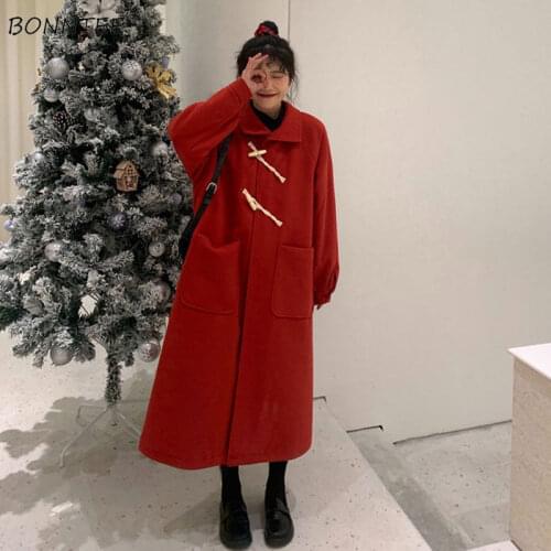 Women Wool Blends Autumn Horn Button Plus Size 3XL Japanese Preppy Style Students Sweet Girls Asymmetrical Overcoats Female New