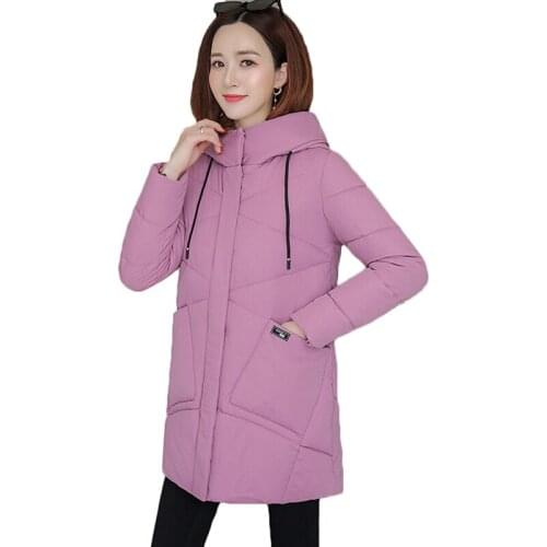 2020 Women Winter Coat Thicken Parka Jackets Warm Slim Cotton Hooded Down Padded Jacket Mid Long Outerwear Women Clothes AH220