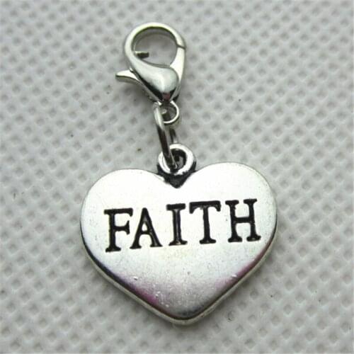 10pcs/lot Hearts Faith Dangle Charms Lobster Clasp Charms Diy Jewelry Accessory for Bracelets Pendants Hanging Charms