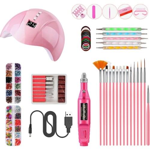 12x Acrylic UV Gel Nail Dryer Polisher Crystals Painting Brushes Embossing Stick