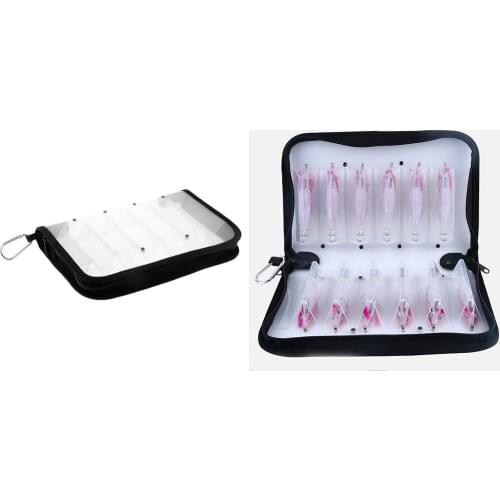 2Pcs Waterproof Squid Jig Lure Zipped Bag Case Pouch Both Side Storage Tackle Bag 12 Compartment 28x18x4cm