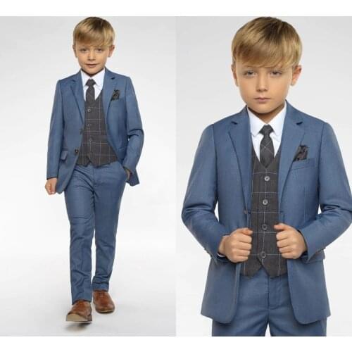2019 New Arrival Boys' Attire Peaked Lapel Kids Suits Custom Made Clothing Set 3 Pieces Prom Suits (Jacket+Pants+Tie+Vest)