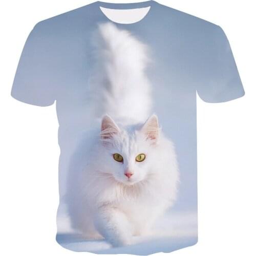 2021 New Mens T-shirt Short Sleeve Two Cats Print 3d O Neck Tees Summer Male S-5xl Fashion Cool