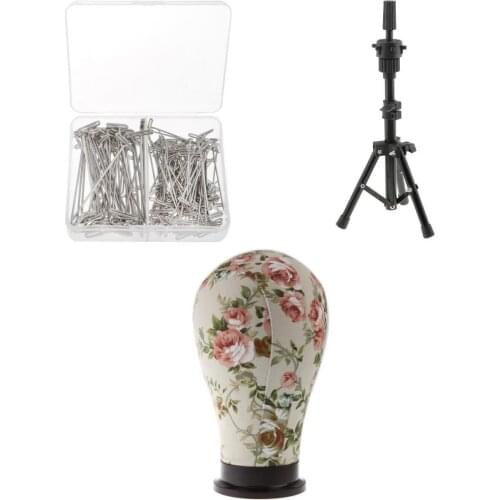 22 inch Professional Block Cork Mannequin Head Manikin for Wigs Practice Hat Display with Tripod Stand & T Pins
