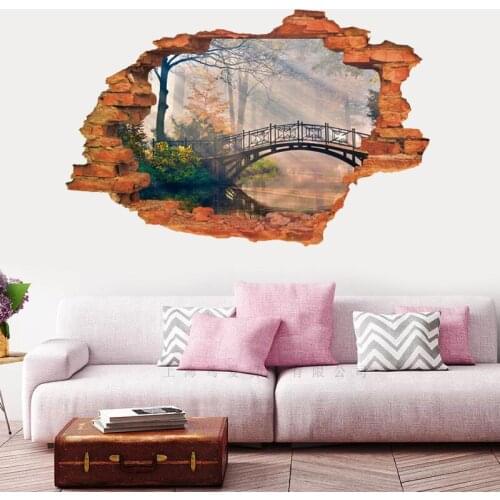 Country park wooden bridge 3D wall sticker PVC Material DIY wall poster For Living room sofa background wall home decor sticker