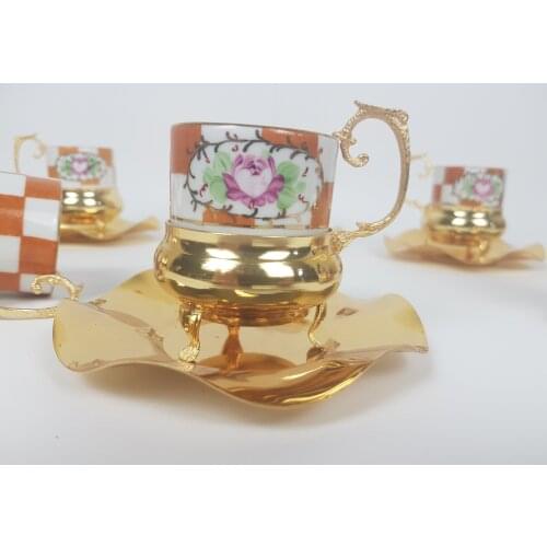 6 pcs kahve fincanı kahve tabağı porselen kahve seti Türk Arapça Kahve Espresso Mırra Servis Seti Altın Rengi