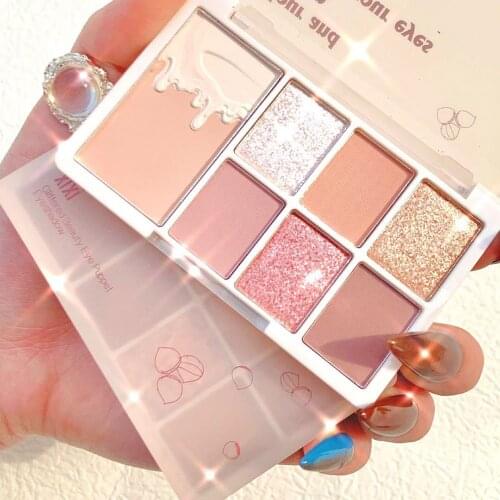 7 Colors Shiny Shimmer Eyeshadow Palette Waterproof Glitter Diamond Pigment Soft Girl Eye Shadow Powder Makeup Cosmetic