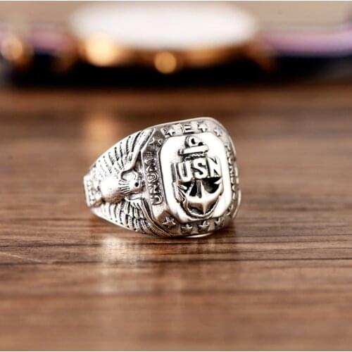 925 sterling silver jewelry exquisite eagle United States navy men ring