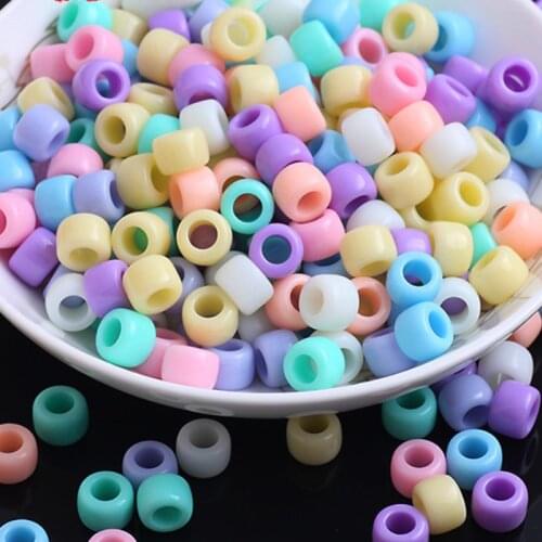 100pcs/pack Random Spring Color Acrylic Big Hole Bucket Loose beads Accessory 9x6mm y1572