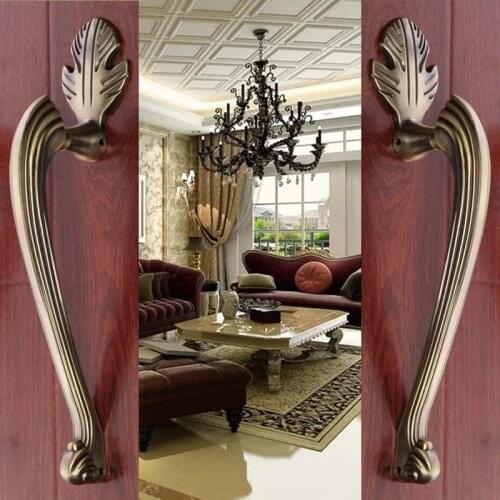 Free shipping KTV hollow bronze handles European wood door handle New glass door pulls Villa door handle Artificial handle knobs