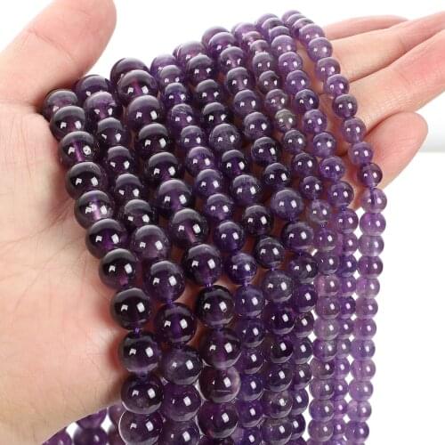 15" Strand Natural Stone Beads Purple Amethysts Crystals Round Loose Beads For Jewelry Making Bracelet Neck Material 6/8/10mm