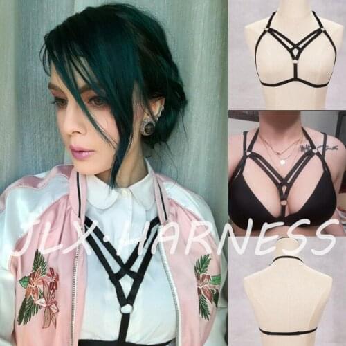 Polyester Body Cage Bra Womens Sexy Body Harness 90s Fetish Wear Crop Top Bodysuit Bondage Lingerie Open Chest Bra JO0400