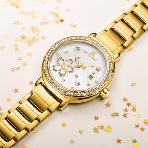 NAVIFORCE Top Brand Luxury Women Watches Stainless Steel Strap Quartz Calendar Waterproof Date Display Girl Bracelet Wrist Watch