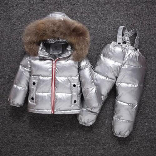 -30 degrees for Russias winter children down jackets real fur collar waterproof thicker warm ski suit kids down coats Y2377
