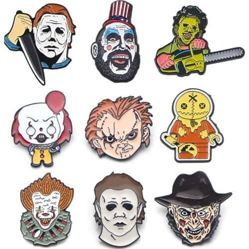 DMLSKY Creative horror metal pin Halloween gifts pin cartoon Jason Voorhees pin Freddy krueger killer tie pins hat badge M3998
