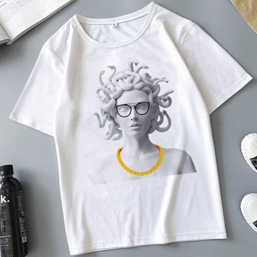 Fun Snake Head Female Monster Medusa Printed T-shirt Summer womens Casual White Tshirt Harajuku Vintage fashion tops T shirt