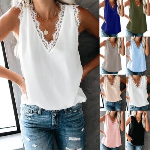 European and American bottoming vest T-shirt womens new V-neck eyelash lace sleeveless loose top in summer 2021. women clothes