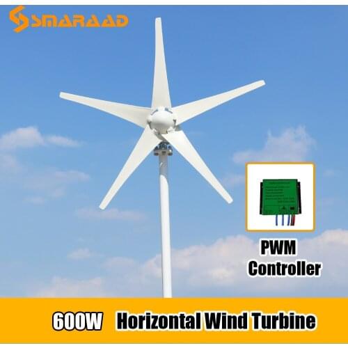 Free energy 5 Blades 600W 12V 24V Horizontal Wind Turbine Generator Low Wind Speed Start Small Windmill With PWM Controller