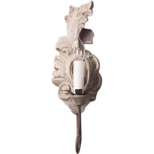 Classical Wooden Wall Lamp French Country Wrought Iron Candle Single-Head Bedroom Bedside Lamp Living Room Aisle Wall Lamp