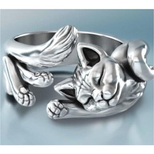 New Classic Vintage 3D Stereo Cute Cat Rings Women Jewelry Birthday Gift Trendy Adjustable opening Ring Girl Party Accessories