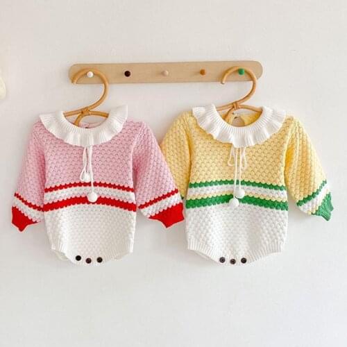 Baby Girl Bodysuits Spring Baby One-piece Suit Kids Baby Patchwork Long Sleeve Cotton Knitted Bodysuits Toddler Jumpsuit