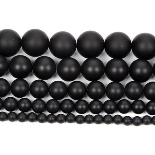 Natural Stone Frosted Black Agates Charm Round Loose Beads For Jewelry Making Needlework Bracelet Diy Strand 4-12 MM