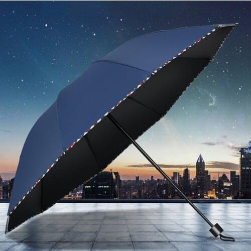 Black Coating 10 Bones Men Business Umbrella Sunscreen Anti-UV Sunny and Rainy Umbrella Three-folding Umbrella