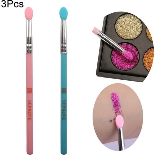 3 Pcs Professional Makeup Brushes Set Soft Silicone Head Plastic Handle Eye Shadow Lip Applicator Brush Tools Easy To Use
