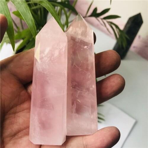 Natural Rock Pink Rose Quartz Crystal Wand Point Healing High Quality Mineral Stone Collection Decor For Home DIY deco maison