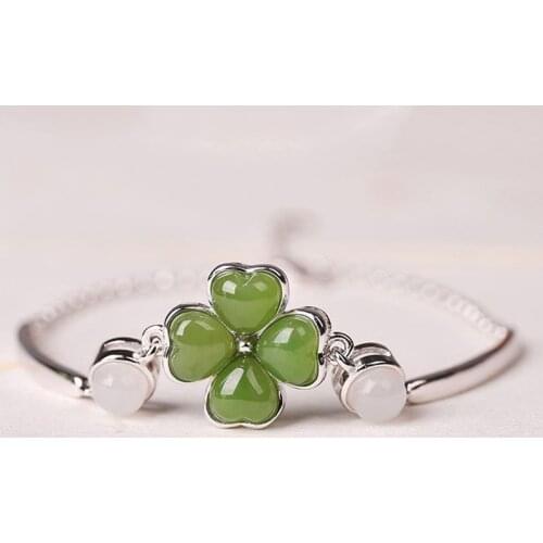 Natural Hetian Jasper lucky grass Bracelet Chinese retro classical style light luxury elegant charm womens brand jewelry