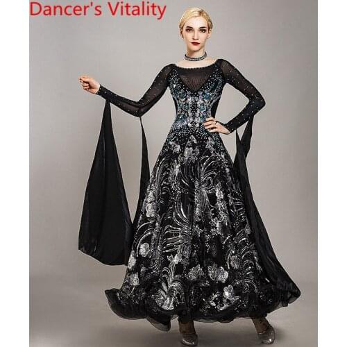 New Modern National Standard Dance Wear Slap-up Handmade Diamond Dress Ballroom Waltz Jazz Dancing Racing Performance Outfits