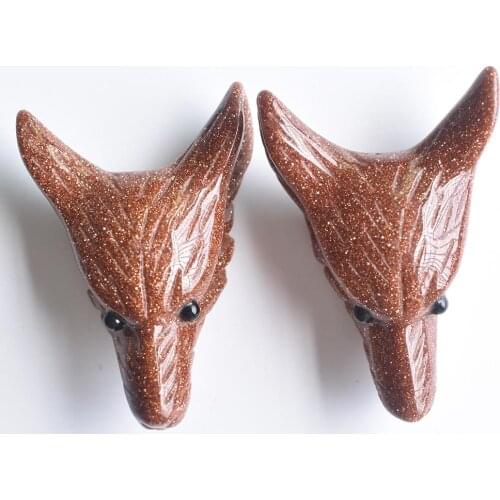Wholesale 2pcs/lot Fashion good quality gold sand stone Carved Wolf Head shape Pendants for Necklace jewelry making free