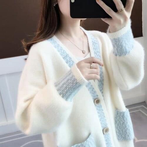 Autumn and winter sweaters womens new imitation mink coat women loose thickened student cardigan women